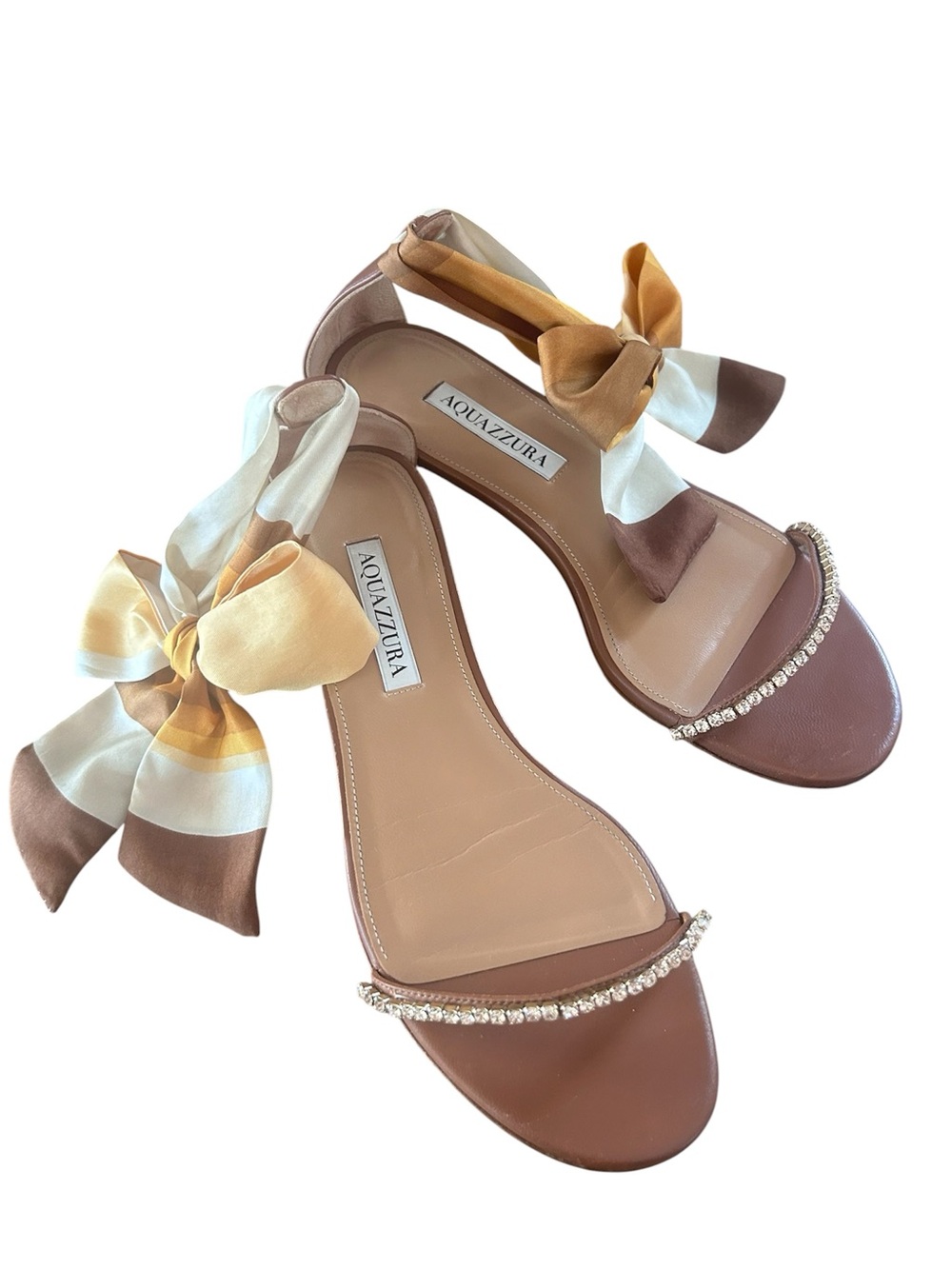 $1,020~AQUAZZURA~Very Twilly Crystal Strap Silk Scarf Ankle Tie Sandals~7/7.5/37